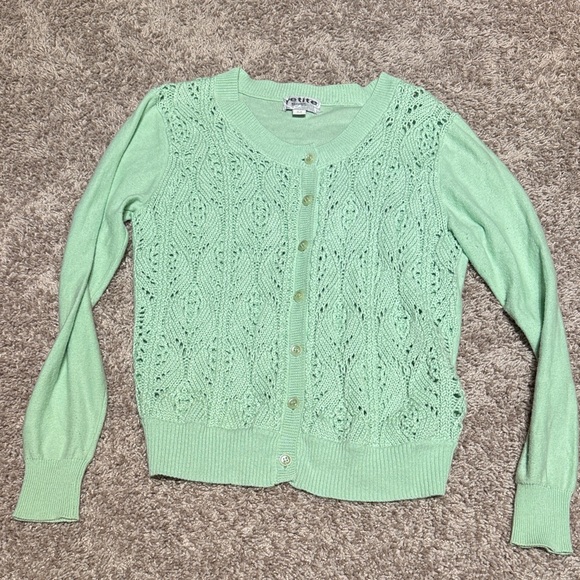 Petite Studio Sweaters - Petite Studio Mint Green Openwork Button-Up Cardigan / AA7